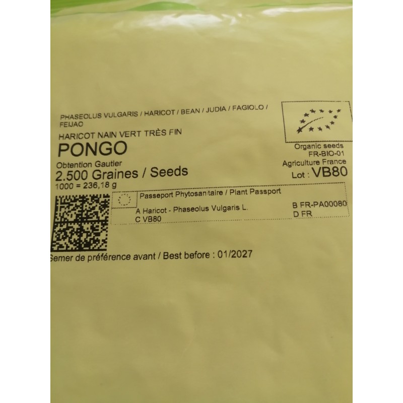 HARICOT NAIN PONGO BIO 640 G